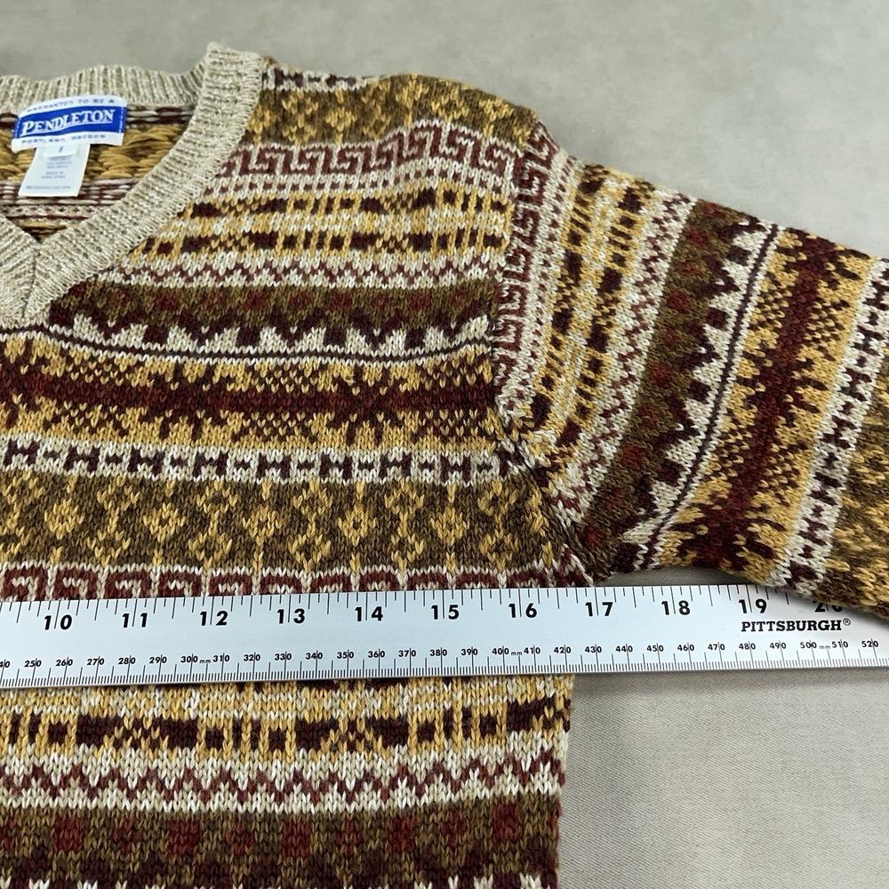 Vintage Pendleton Fair Isle Sweater Women's Small V-Neck Brown Wool Acrylic 90s - Picture 6 of 10